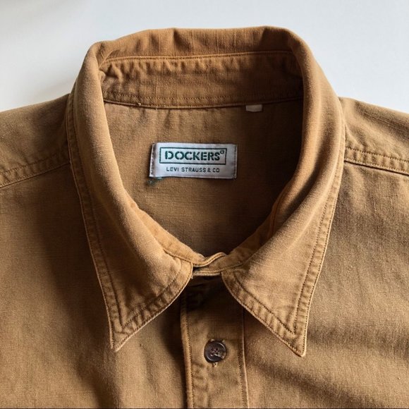 Vintage Dockers Levi’s Tan Work Shirt XL Button Up - Picture 4 of 6